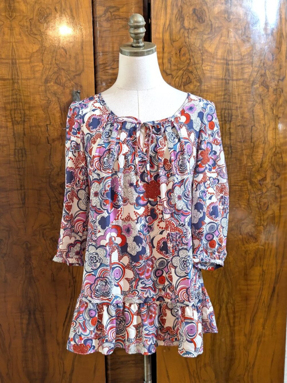 Liberty Of London Target Tunic Blouse M Pink Retro Floral Ruffle Peasant Boho